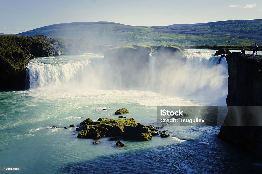 Beautiful vibrant panorama picture with view on waterfall in iceland SONY DSCBeautiful vibrant landscape picture of famous Icelandic Waterfall in Iceland Akureyri Stock Photo