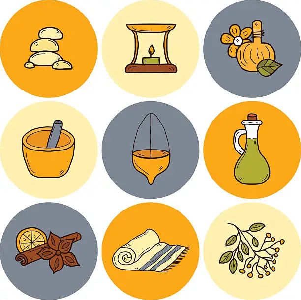 Vector illustration of Ayurveda hand drawn icons