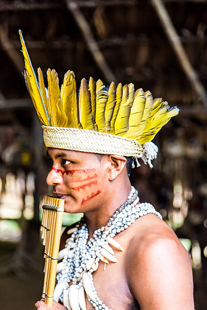 istock Native Brazilian playing wooden flute 495691338