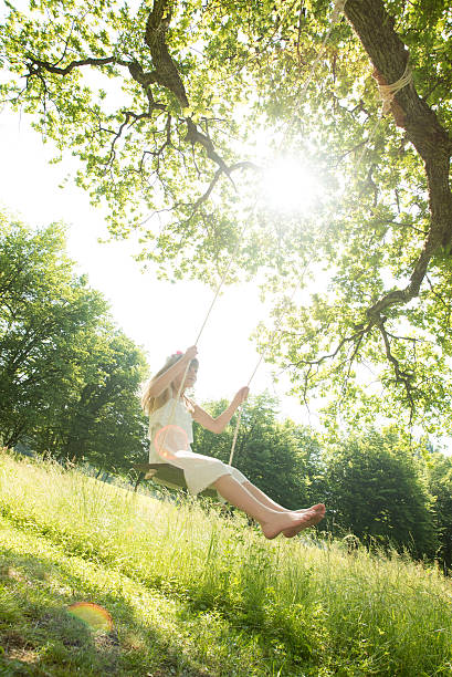istock Girl swinging in forest 495695012