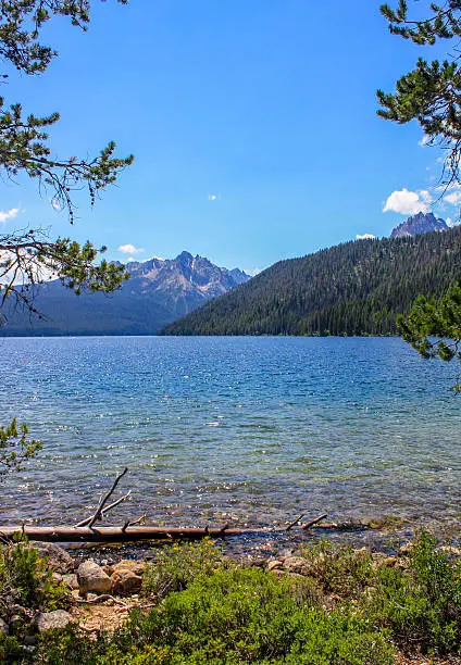 A picture of Redfish Lake, near Stanley, Idaho, and the Sawtooth Mountains.