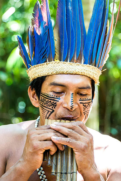 istock Native Brazilian playing wooden flute 495697232