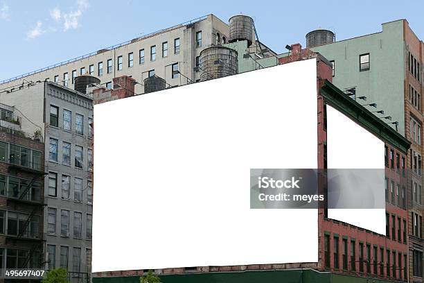 Two White Blank Billboard On The Brick Wall Building Stock Photo - Download Image Now