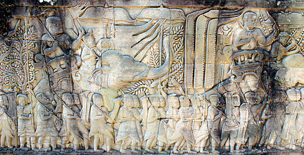 istock Relief of elephants and lords in Ta Prohm, Angkor 495698052