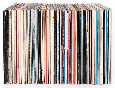 Vinyl records in a row