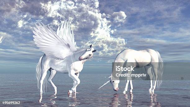 Unicorn And Pegasus Stock Photo - Download Image Now - Pegasus, Unicorn, 2015