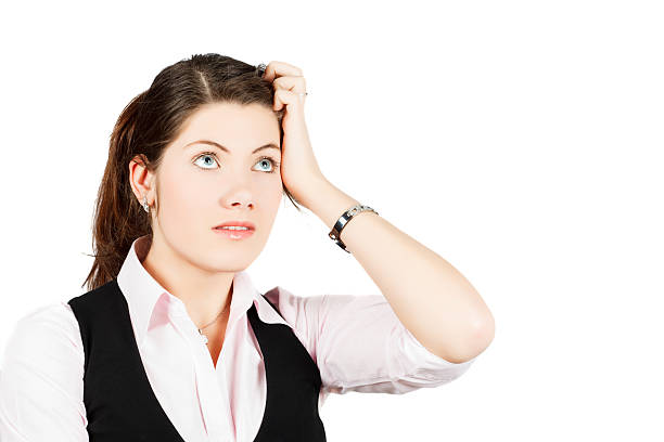 istock The business woman thinks above the decision of problem 495699499
