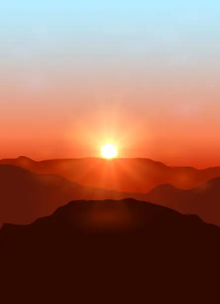 Vector illustration of Landscape with dawn in the mountains