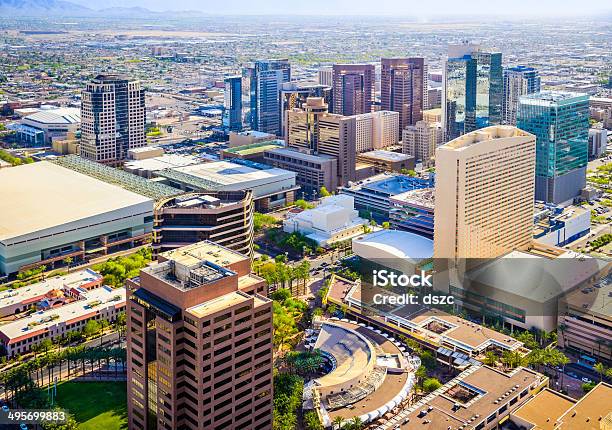 Estação Do Centro Da Cidade De Phoenix Arizona Vista Da Cidade Skyline Vista Aérea De Arranhacéus - Fotografias de stock e mais imagens de Phoenix - Arizona