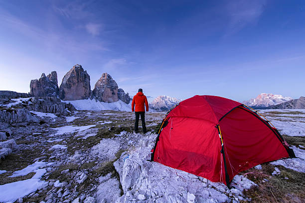 istock Lonely camper looking at  the three Pinnacles in wintertime 495699956