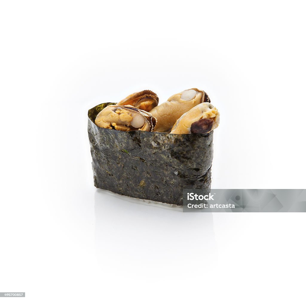 Nigiri sushi Japanese cuisine. Nigiri sushi on a white background Akagai Stock Photo