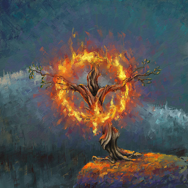 God In The Burning Bush Stock Illustration - Download Image Now - Burning,  Moses - Religious Figure, Thorn Bush - iStock
