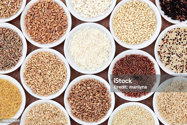 Grain And Cereal Selection Stock Photo - Download Image Now - Antioxidant, Arborio Rice, Brown Rice