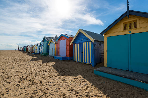 istock Beautiful Bathing houses on white sandy beach at Brighton beach 495715421