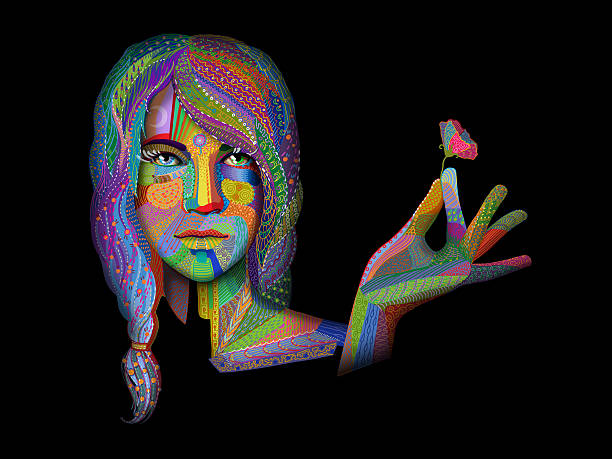istock woman portrait with multicolored indian pattern holding flower 495717121