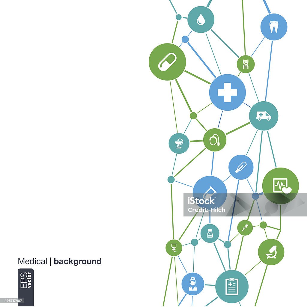 Abstrakte Medizin Hintergrund mit Linien, Kreise und flache Symbole. - Lizenzfrei Gesundheitswesen und Medizin Vektorgrafik