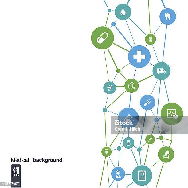 Ilustración de Abstract Medicamento Fondo Con Líneas Círculos Y Iconos Plana y más Vectores Libres de Derechos de Asistencia sanitaria y medicina