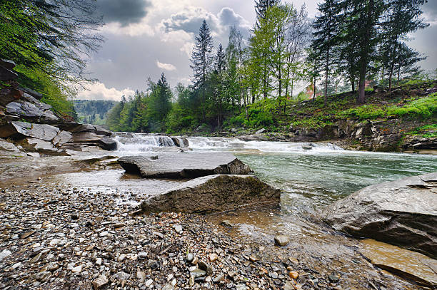istock rough mountain river with white foam flows among the rocks 495720385