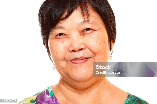 Happy 60s Senior Asian Woman On White Background Stock Photo - Download Image Now - Chinese Ethnicity, Immigrant, 60-69 Years