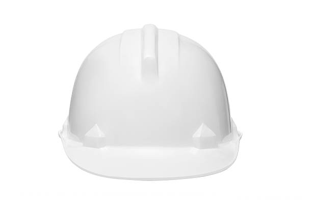 bezpieczeństwo kask z tworzyw sztucznych na białym tle. - white hardhat zdjęcia i obrazy z banku zdjęć