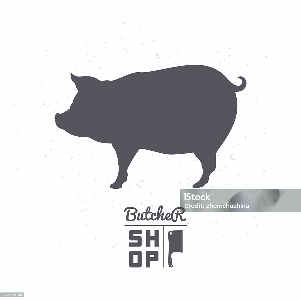 Pig silhouette. Pork meat. Butcher shop label template Pig silhouette. Pork meat. Butcher shop label template for craft food packaging or restaurant design. Vector illustration In Silhouette stock vector