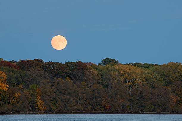 istock Harvest moon rising over fall colours on Niagara River 495729460
