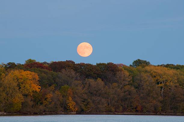 istock Harvest moon rising over fall colours on Niagara River 495730350