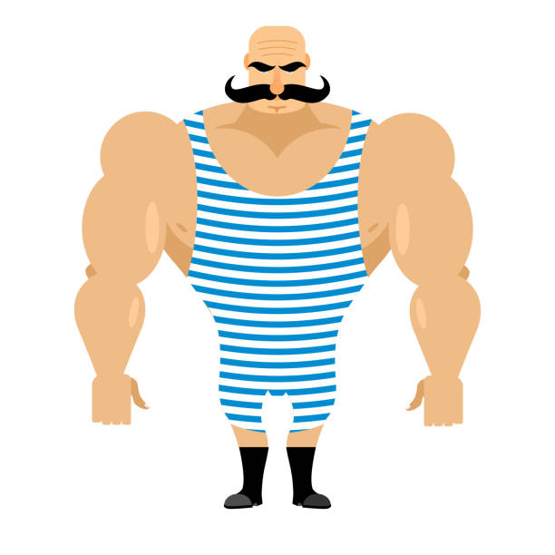 retro kraftathlet sportler. alte conservative activist mit schnurrbart. - circus strongman men muscular build stock-grafiken, -clipart, -cartoons und -symbole