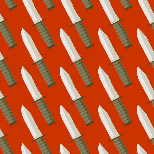 illustrazioni stock, clip art, cartoni animati e icone di tendenza di coltello militare pattern senza bordi. sfondo bladed armi. orna - knife weapon switchblade dagger
