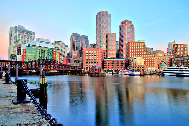 istock Boston Skyline with Financial District and Boston Harbor at Sunrise Panorama 495731118