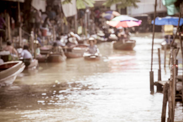 Thai Floating Market Blurred Abstract Background, Vintage Style