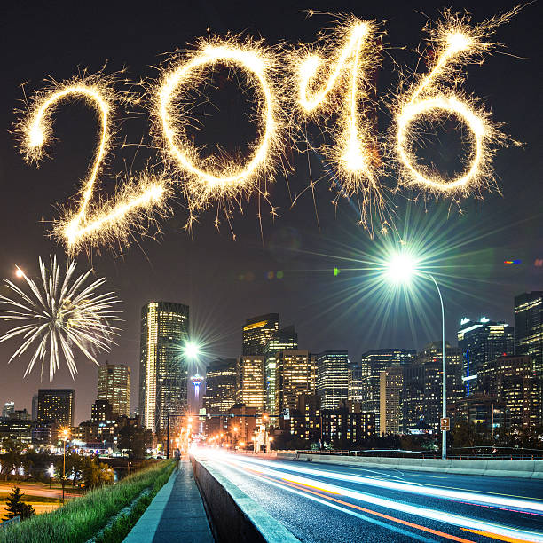istock skyline of calgary with fireworks for the new year 2016 495732426