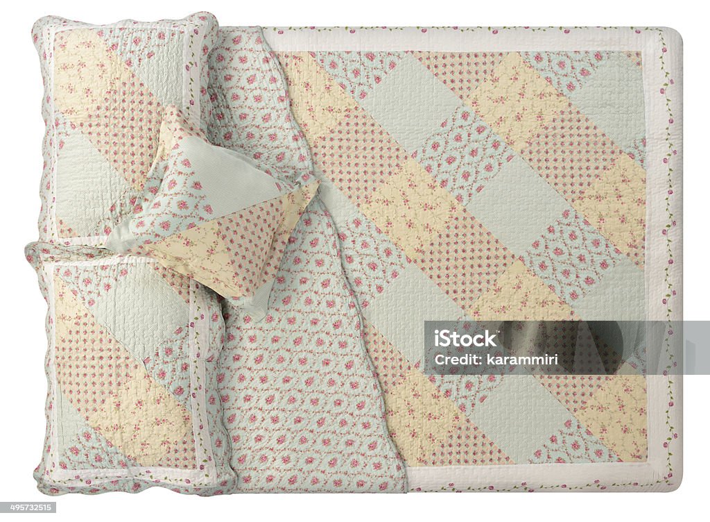 Bed. Series, see more... Top view of a bed isolated against white background. Bed - Furniture Stock Photo