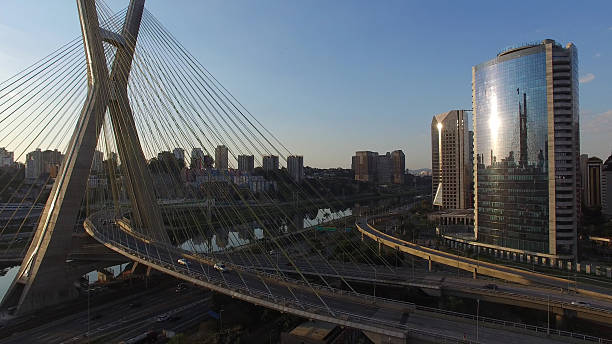 Sunset in Estaiada Bridge in Sao Paulo, Brazil
