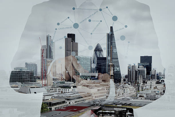 istock Double exposure of success businessman using smart phone 495734162