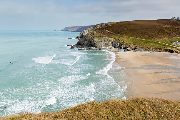 Scenic views over the Towns beaches at Newquay, Cornwall on a sunny mid September day.