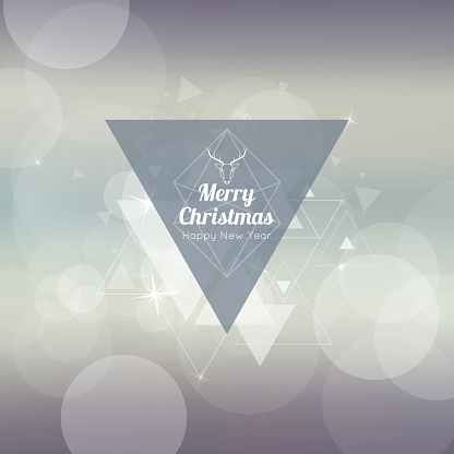 Abstract blurred vector background with triangular banner and hovering triangles. Merry Christmas. Happy New Year.