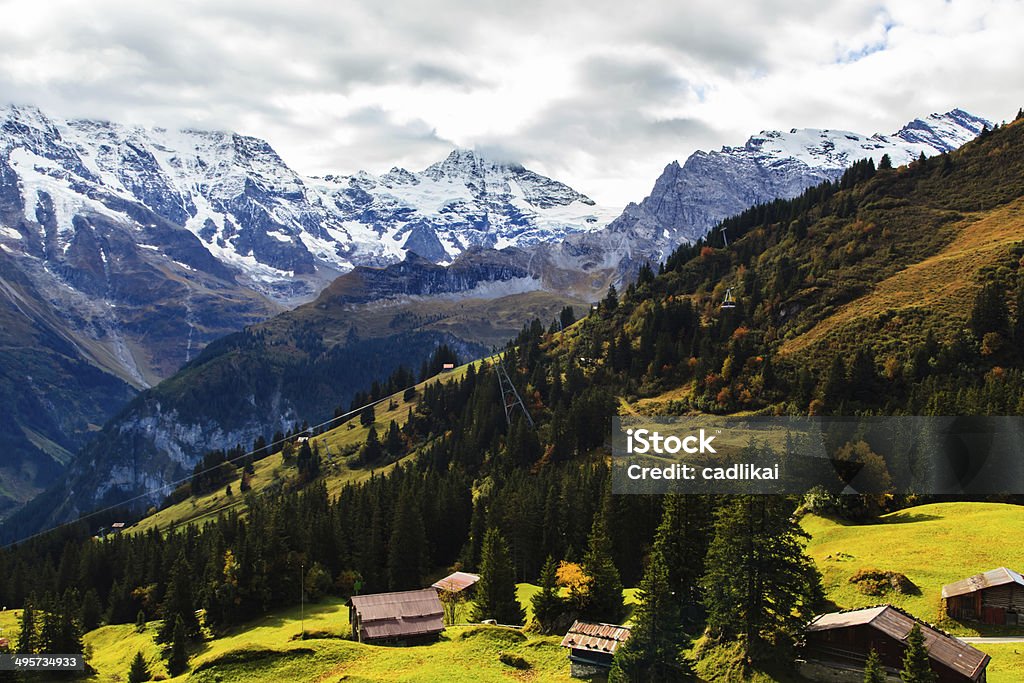 Beautiful Murren mountains and houses in Murren Schilthorn Stock Photo