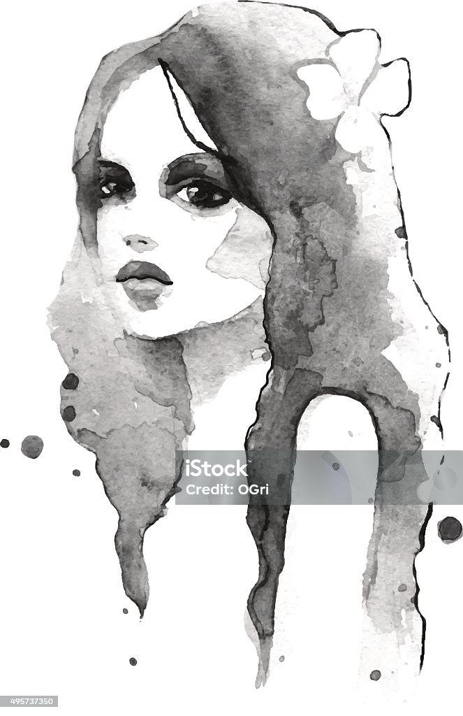 Romantic girl. Watercolor painting. Vector illustration Beauty stock vector
