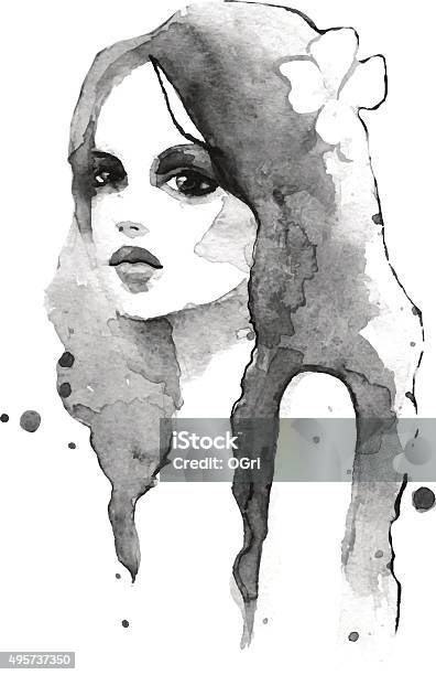 Romantic Girl Stock Illustration - Download Image Now - Beauty, Portrait, Watercolor Painting