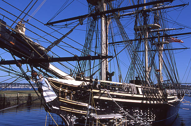 Historic old sailing ship for whaling in Mystic Harbor Connecticut