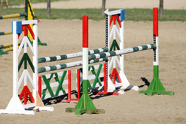 istock Barriers on the ground for jumping horses as a background 495738736