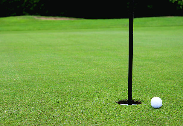 istock Golf ball by hole and flag, putting green, golf course 495739323