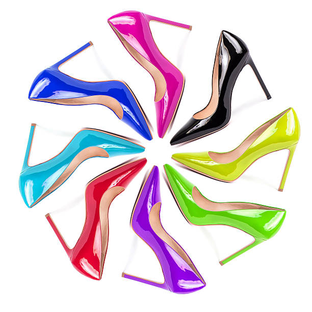 conjunto de mujer zapatos color aislado sobre blanco - acqua alta fotografías e imágenes de stock