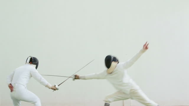 People practicing, men, athletes, sports, fencing duel
