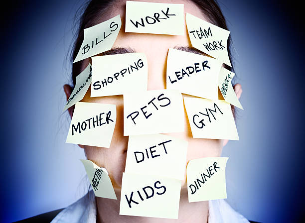istock Woman with face obscured by multiple adhesive notes about tasks 495745719