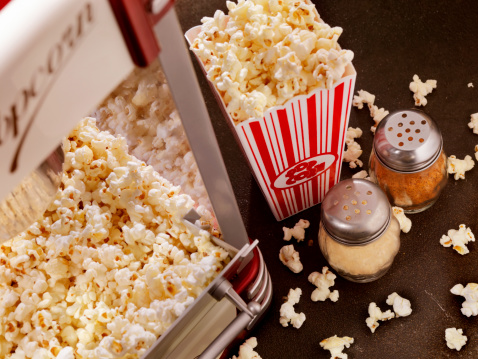 Bucket of Popcorn with Seasoning Shakers (white cheddar and seasoning salt)-Photographed on Hasselblad H3D2-39mb Camera