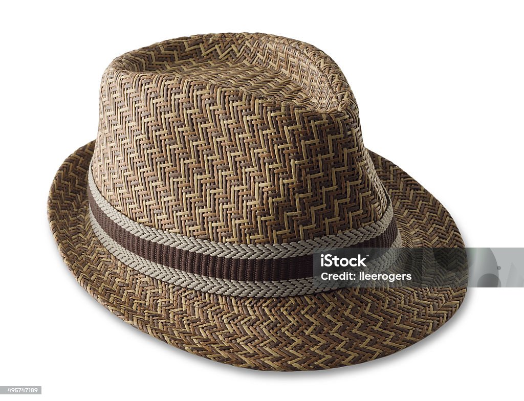 Sombrero de paja sombrero aislado sobre un fondo blanco - Foto de stock de Sombrero fedora libre de derechos