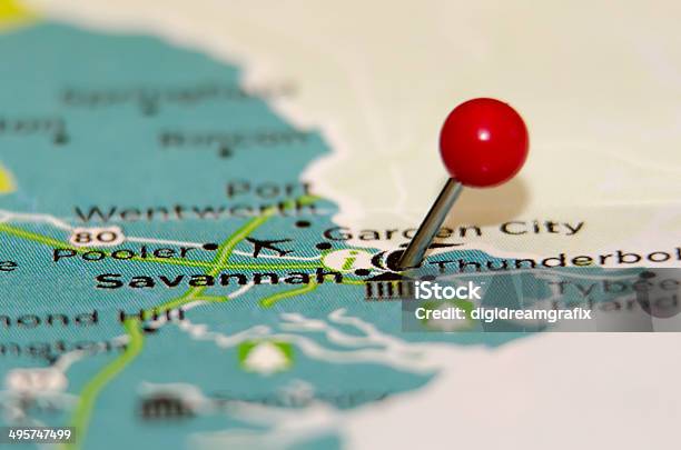 Savannah Ga Pin On The Map Stock Photo - Download Image Now - Arranging, Business, Community