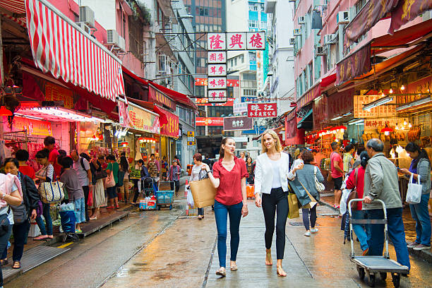 Young Woman Shopping in Hong Kong stock photo